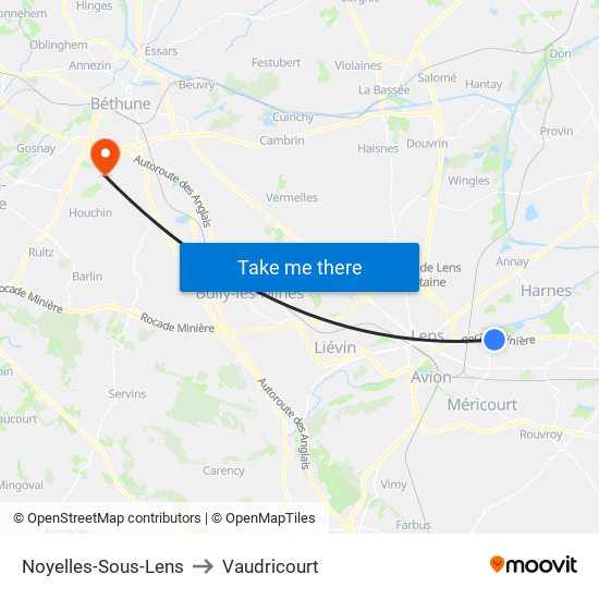 Noyelles-Sous-Lens to Vaudricourt map