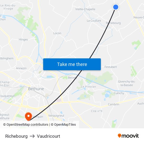 Richebourg to Vaudricourt map