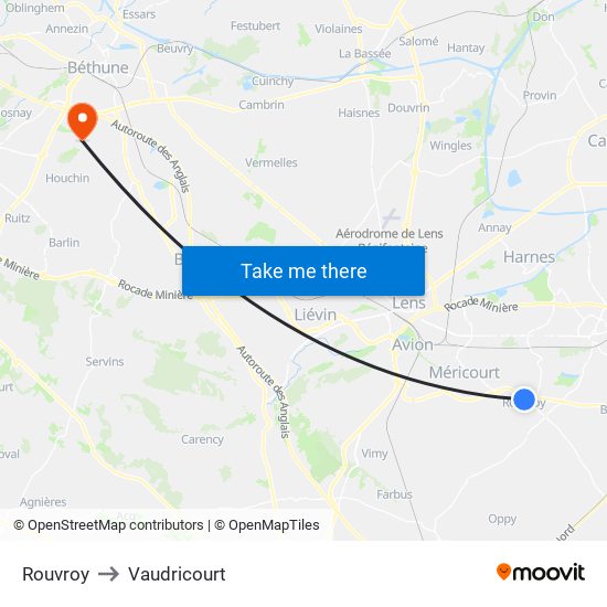 Rouvroy to Vaudricourt map