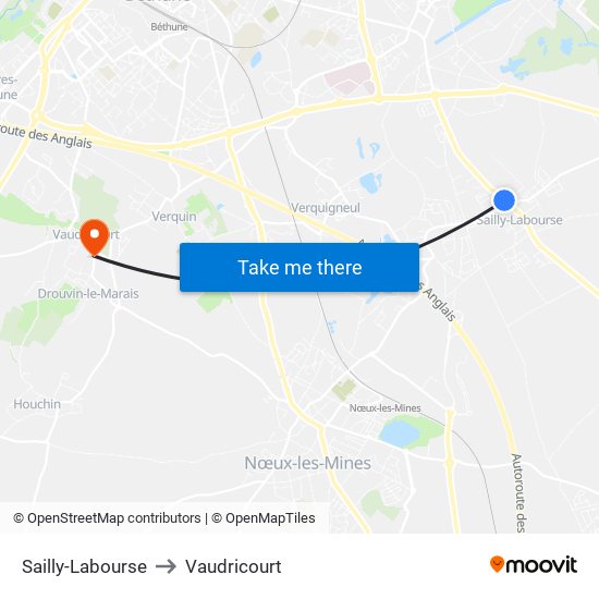 Sailly-Labourse to Vaudricourt map