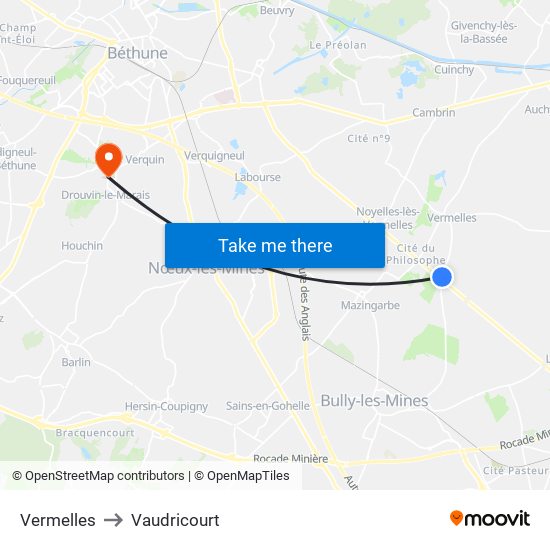 Vermelles to Vaudricourt map