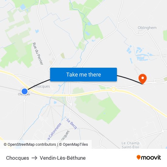 Chocques to Vendin-Lès-Béthune map