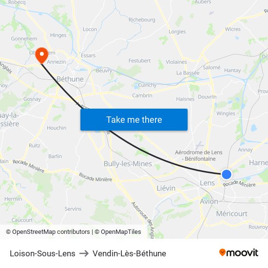 Loison-Sous-Lens to Vendin-Lès-Béthune map