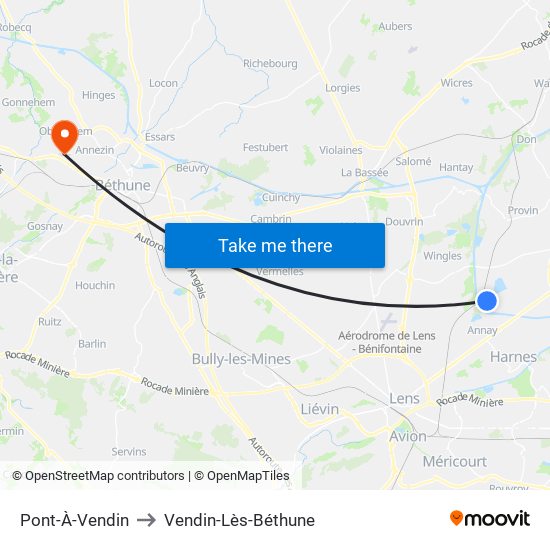 Pont-À-Vendin to Vendin-Lès-Béthune map