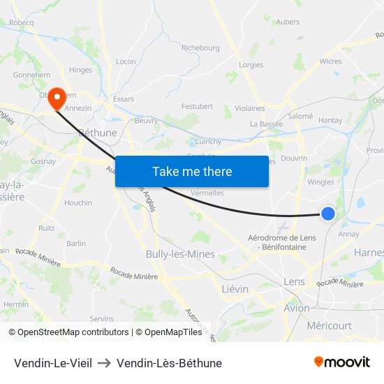 Vendin-Le-Vieil to Vendin-Lès-Béthune map