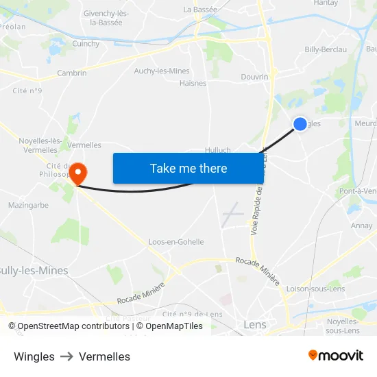 Wingles to Vermelles map