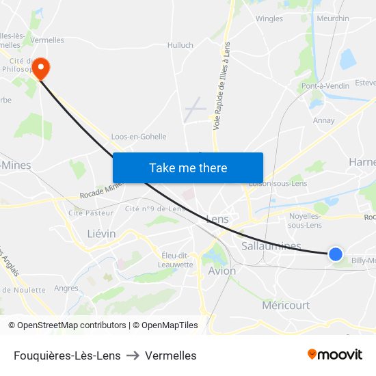 Fouquières-Lès-Lens to Vermelles map