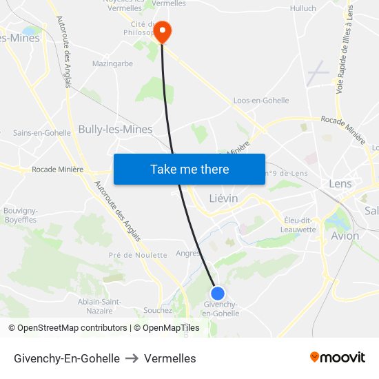 Givenchy-En-Gohelle to Vermelles map