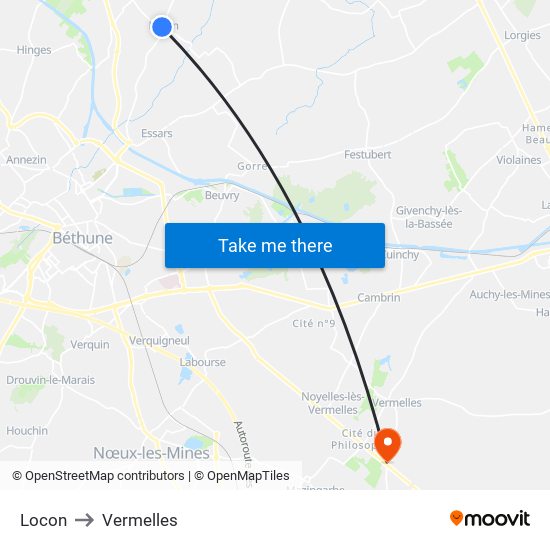 Locon to Vermelles map