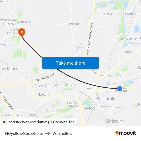 Noyelles-Sous-Lens to Vermelles map