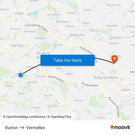 Ourton to Vermelles map