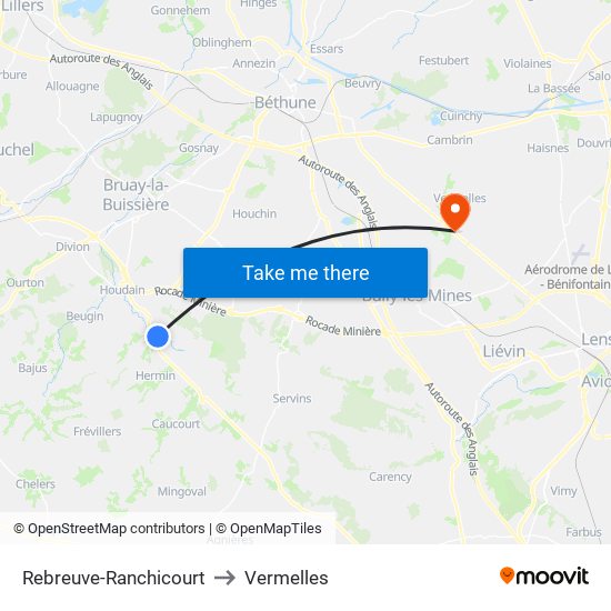 Rebreuve-Ranchicourt to Vermelles map