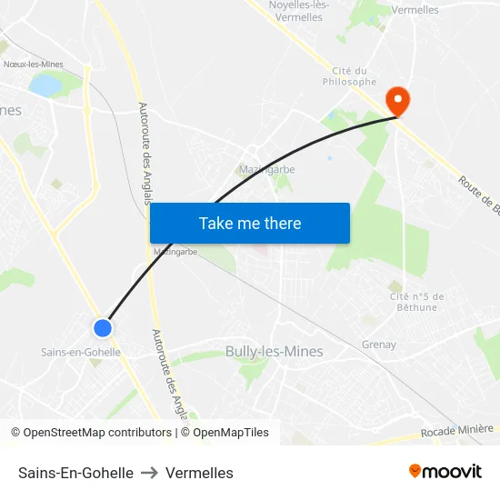 Sains-En-Gohelle to Vermelles map