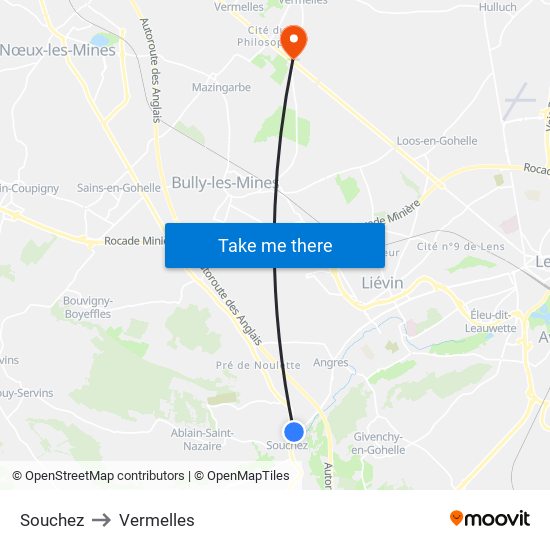 Souchez to Vermelles map