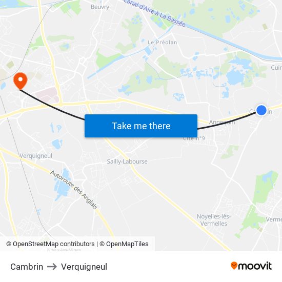 Cambrin to Verquigneul map