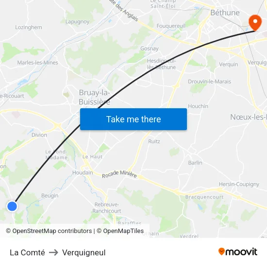 La Comté to Verquigneul map