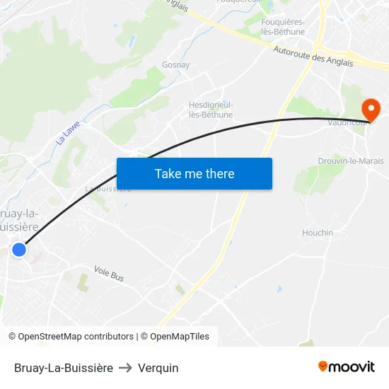 Bruay-La-Buissière to Verquin map