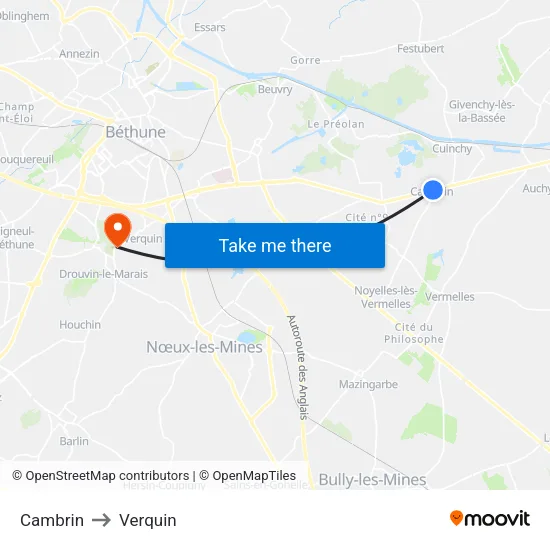 Cambrin to Verquin map