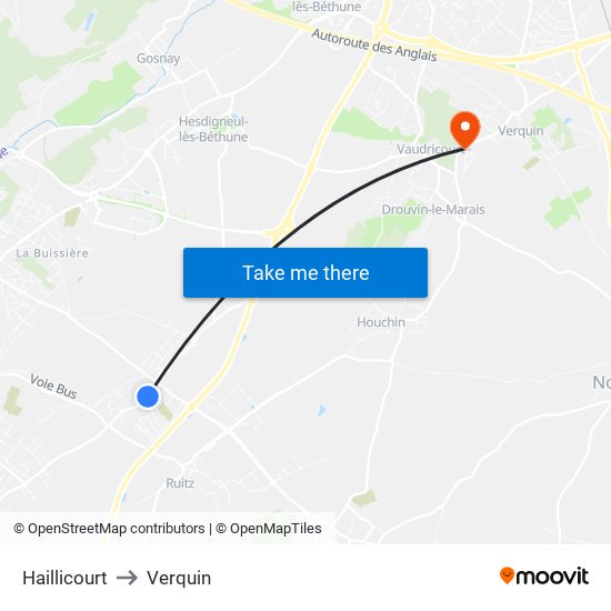 Haillicourt to Verquin map