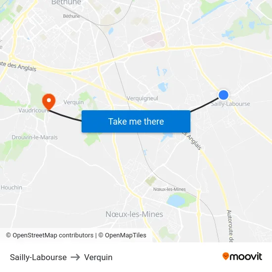Sailly-Labourse to Verquin map
