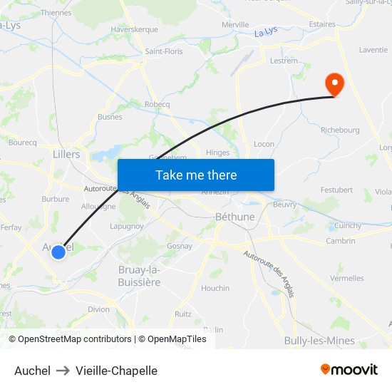 Auchel to Vieille-Chapelle map