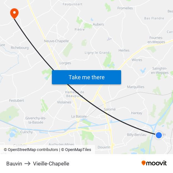 Bauvin to Vieille-Chapelle map