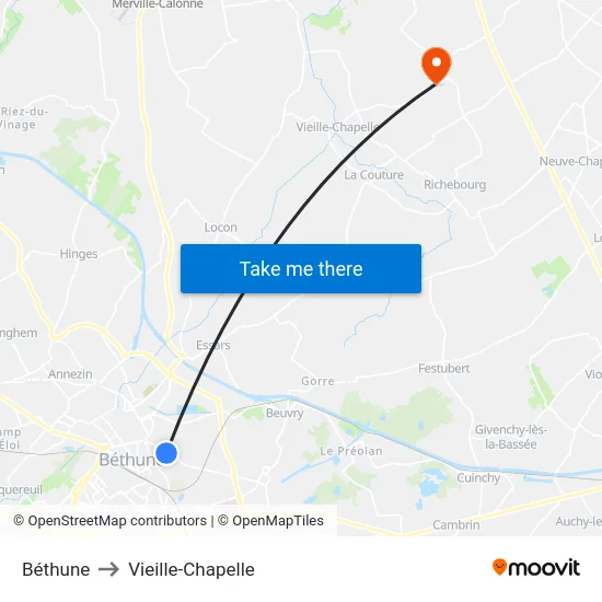 Béthune to Vieille-Chapelle map