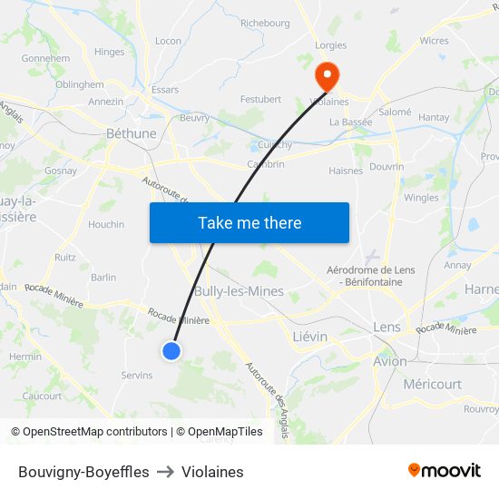 Bouvigny-Boyeffles to Violaines map