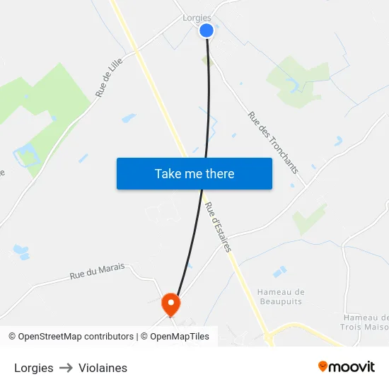 Lorgies to Violaines map