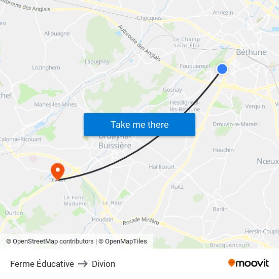 Ferme Éducative to Divion map