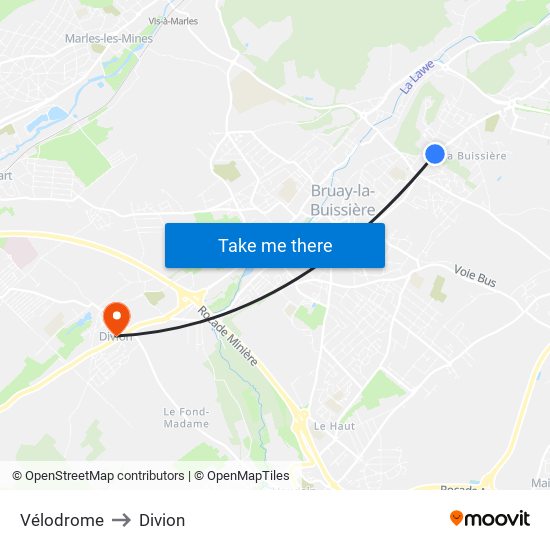 Vélodrome to Divion map