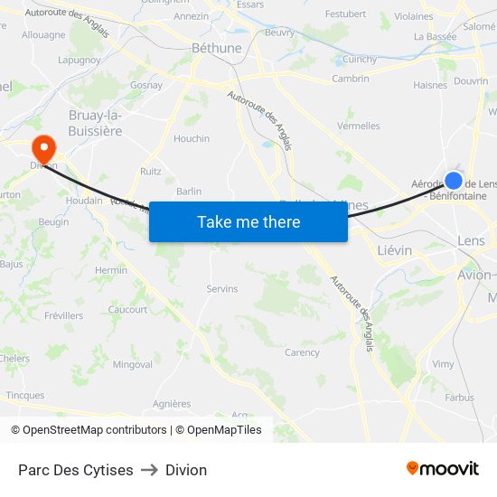Parc Des Cytises to Divion map