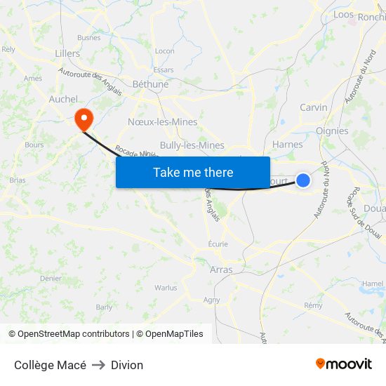 Collège Macé to Divion map