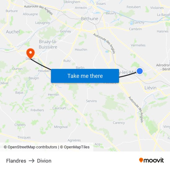 Flandres to Divion map