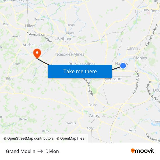 Grand Moulin to Divion map