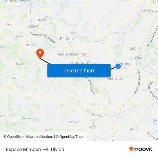 Espace Mimoun to Divion map