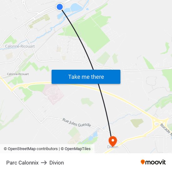 Parc Calonnix to Divion map
