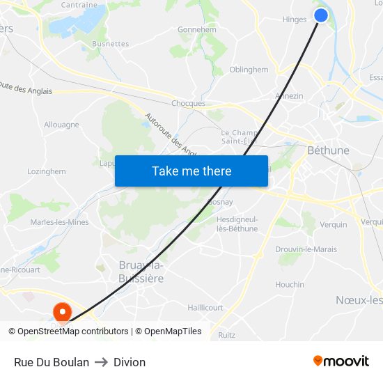 Rue Du Boulan to Divion map