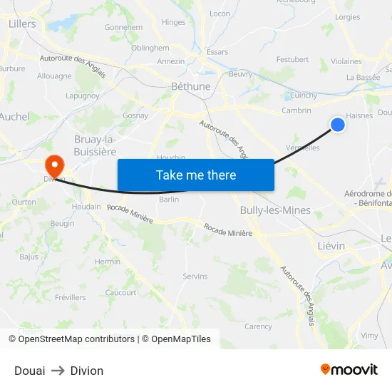 Douai to Divion map