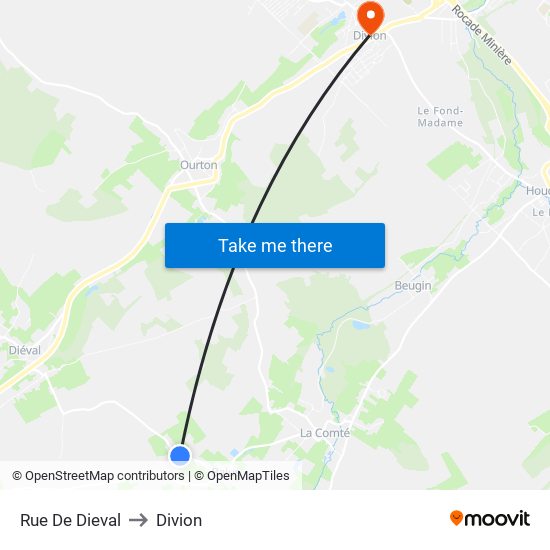 Rue De Dieval to Divion map