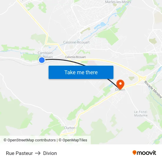 Rue Pasteur to Divion map