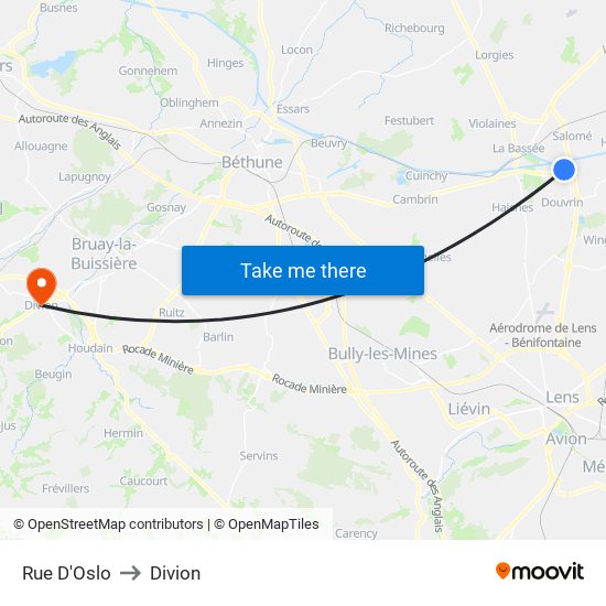 Rue D'Oslo to Divion map