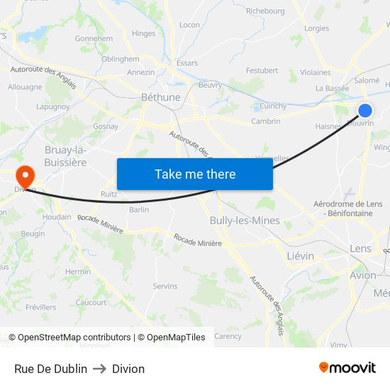 Rue De Dublin to Divion map