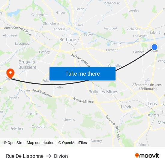 Rue De Lisbonne to Divion map