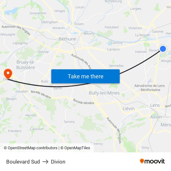Boulevard Sud to Divion map