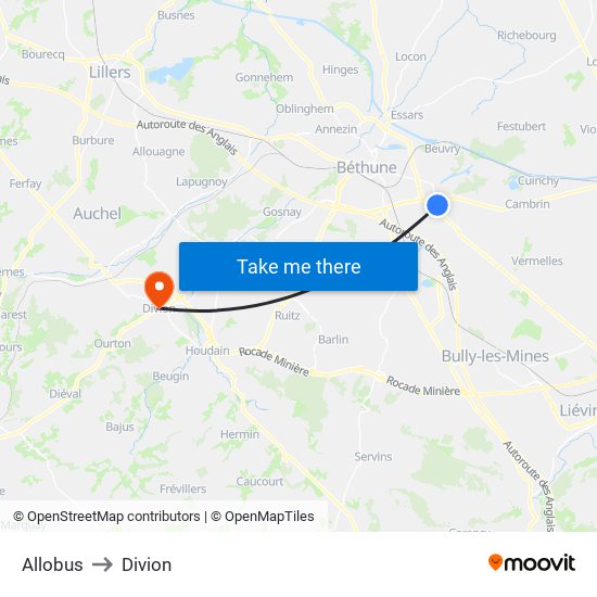 Allobus to Divion map