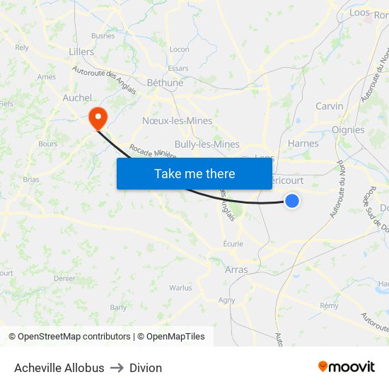 Acheville Allobus to Divion map