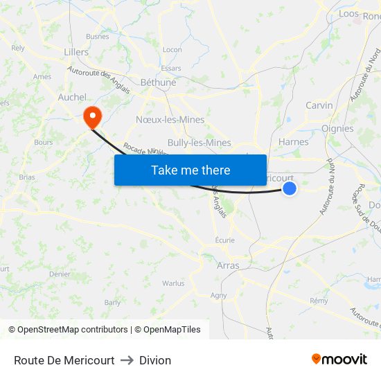 Route De Mericourt to Divion map