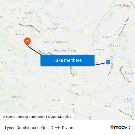 Lycee Darchicourt - Quai D to Divion map