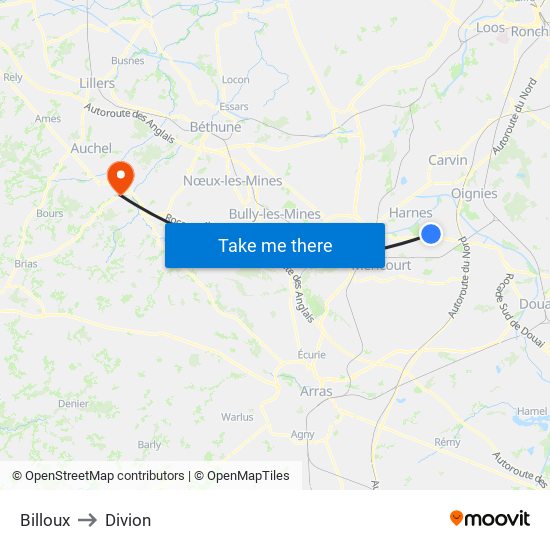 Billoux to Divion map